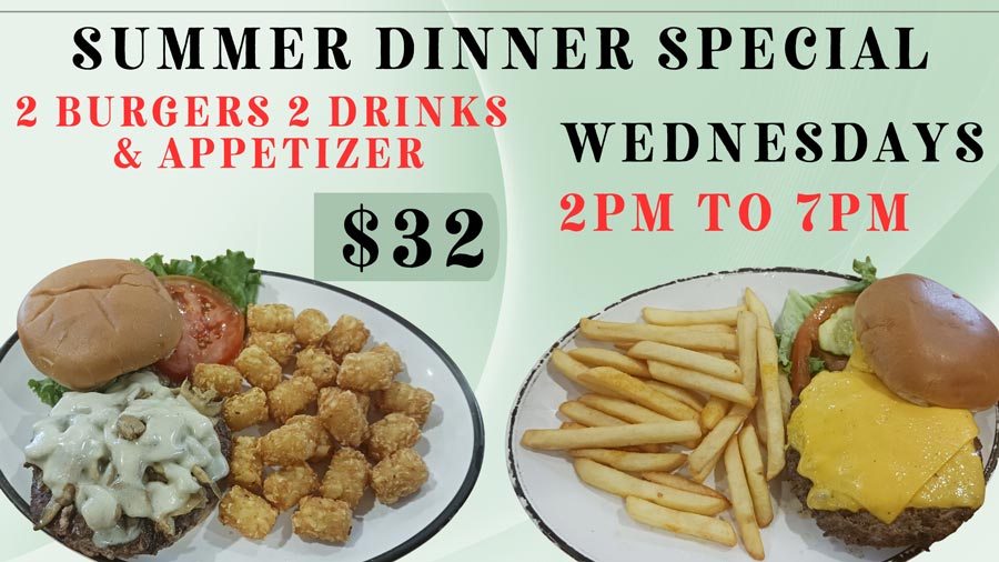 Two plates of burgers and tots highlight Gorski's menu summer dinner special—$32 on Wednesdays.